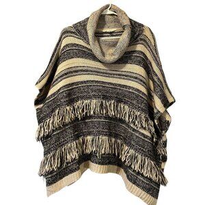 Linda Anderson Poncho Women's OS  Striped Fringe Sweater Boho‎ Western Aztec